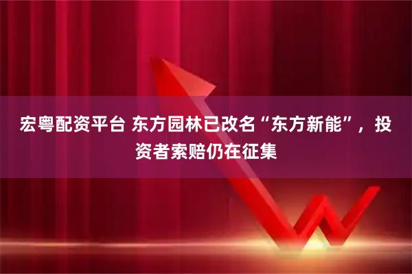 宏粤配资平台 东方园林已改名“东方新能”，投资者索赔仍在征集